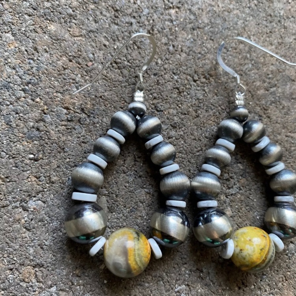 Sterling Silver Bumblebee Jasper Bead Loop Earrin… - image 3